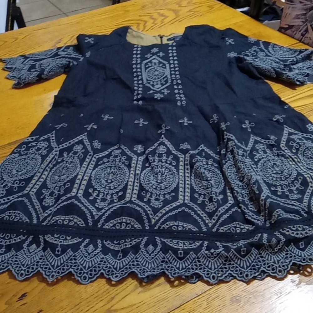 FRENCH CONNECTION 10 Women NEW EMBROIDERED DRESS Black Gray Grey Party Cocktail